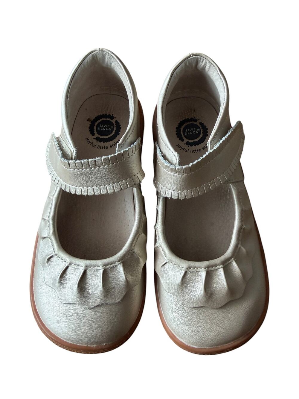 Livie & Luca Ruche Champagne Matte Gold Ruffle Mary Jane Girls Size 1